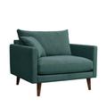 Fauteuil XL en velours pieds bois foncé vert eucalyptus