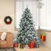 Costway 6/7 FT Pre-Lit Flocked Christmas Tree Hinged Xmas Decoration