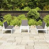 moobody 4 Piece Patio Lounge Set with Anthracite Cushions 2 Benches Chair and Table Conversation Set Plastic White Outdoor Sectional Sofa Set for Garden Balcony Yard Deck