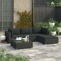 Anself 5 Piece Outdoor Conversation Sofa Set Black Poly Rattan Sectional Sofa Lounge with Tea Table and Ottoman Set Cushioned Garden Patio Pool Backyard Balcony Lawn Furniture