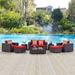 Modway Convene 8 Piece Outdoor Patio Sofa Set in Espresso Red