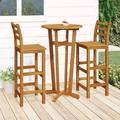 Dcenta 3 Piece Outdoor Dining Set Acacia Wood Round Bar Table and 2 Stool Chairs Wooden Patio Bistro Set for Garden Terrace Yard Balcony Poolside Furniture