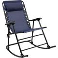 HTYSUPPLY Patio Rocking Chair Outdoor Wide Recliner Portable Lounge Chair Folding with Headrest for Camping Fishing Beach Poolside(Blue)