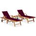 Andoer Sun Loungers 2 pcs with Table and Cushion Solid Teak Wood