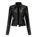 Tops For Women Women S Slim Leather Stand Collar Zip Motorcycle Suit Belt Coat Jacket Tops Black L