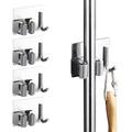 Mop Broom Holder with Hooks 4Pcs Stainless Steel Self Adhesive Broom Holder Garden Tool Storage Rack Brush Hook Wall Mounted Umbrella Holder Sweeping for Kitchen Bathroom Closet Garden Garage