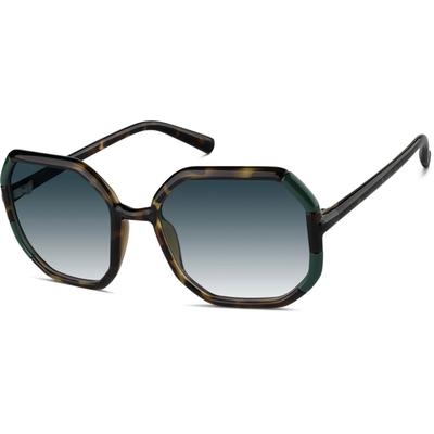 Zenni Women's Geometric Rx Sunglasses Brown Plastic Full Rim Frame