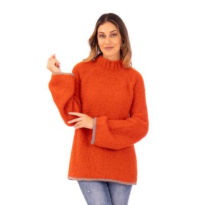 Sumptuous Warmth in Orange,'Funnel Neck Alpaca Ble...