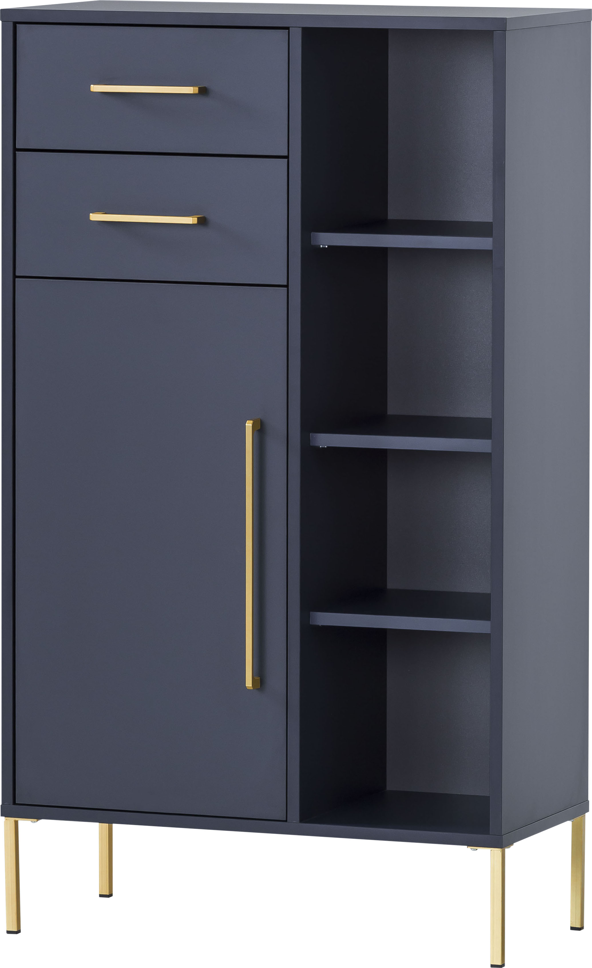 Midischrank WELLTIME "Kent mit goldfarbenen Griffen", blau (nachtblau), B:67,1cm H:117,4cm T:33,1cm, FSC-zertifizierter Holzwerkstoff, Schränke, Midischrank, Breite 67,1 cm, made in Germany