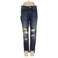 Express Jeans Jeans - Mid/Reg Rise Skinny Leg Denim: Blue Bottoms - Women's Size 0 - Dark Wash