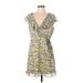 Lost and Wander Casual Dress - Mini V Neck Short sleeves: Yellow Floral Dresses - New - Women's Size Large