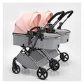 Double Baby Stroller for Infant and Toddler Reversible Bassinet Twins Pram Tandem Umbrella Stroller Detachable Pushchair Side-by-Side Multi-Position Reclining Seats (Color : Pink-2)