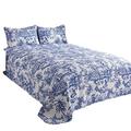 Easylife Toile De Jouy Double Bedspread, 100% Cotton Filling, Quilted Bedspread, Light Bedspread, Machine Washable, Measures 240 x 250cm - Fully Guaranteed | Double