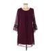 BCX dress Casual Dress - Mini Scoop Neck 3/4 sleeves: Burgundy Print Dresses - Women's Size Medium