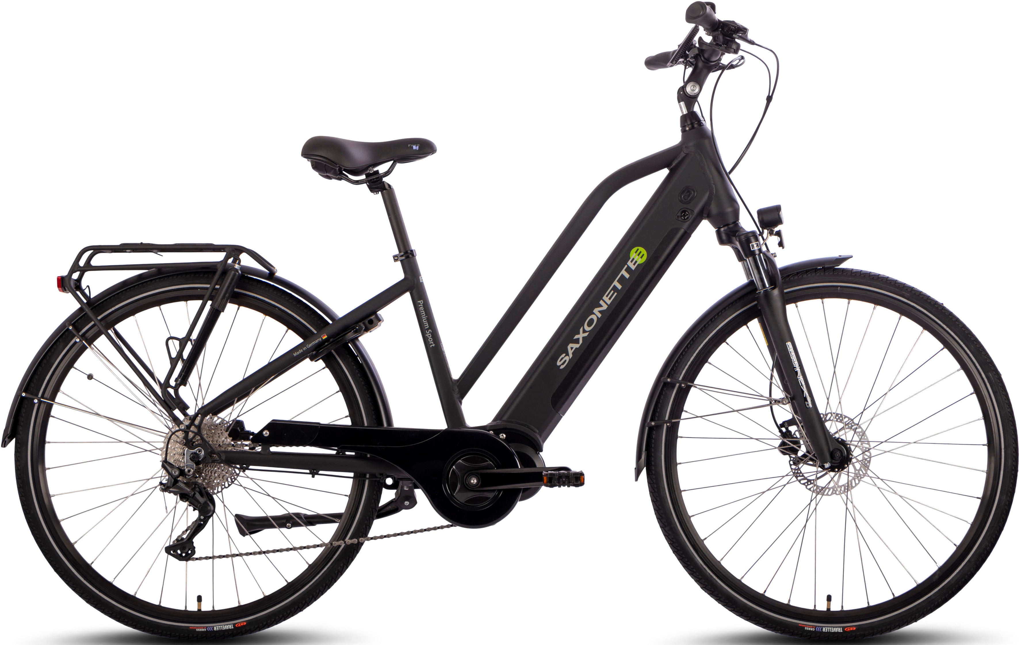 E-Bike SAXONETTE "Premium Sport (Trapez)" Gr. 50, schwarz (schwarz, schwarz), Elektrofahrräder, 50cm, 28 Zoll (71,12cm), Pedelec, Elektrofahrrad für Damen Image