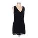 Ann Taylor Casual Dress - Mini Plunge Sleeveless: Black Solid Dresses - Women's Size 10