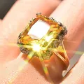 Luxury Sapphire Rings for Women Trendy Gold Color Yellow Topaz Wedding Engagement Ring Cubic