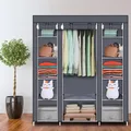 69" Portable Clothes Closet Wardrobe Non-Woven Fabric Wardrobe Sturdy Durable Water-proof Double Rod