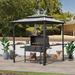 8'×6' Outdoor Metal Fram Aluminum BBQ Gazebo with Shelves Serving Tables