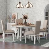 Farmhouse 5-Piece Wood Dining Table Set with Extendable Dining Table and Upholstered Armrests Dining Chairs for Dining Room