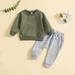 Wavsuf Plus Size Outfits Sets Solid with Pockets Long Sleeve Comfort Pants Army Green Two Piece Sets Size 3-4 Years