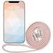 Phone 12 Pro Clear Case Adjustable Crossbody Lanyard with Neck Strap for Girls Women Girly Transparent Thin Slim Flexible Soft TPU Gel Frame PC Back Shockproof Protective Case Pink