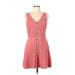 Iz Byer Casual Dress - A-Line V-Neck Sleeveless: Pink Print Dresses - Women's Size Large