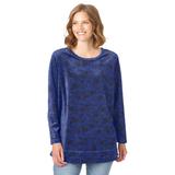 Plus Size Women's Plush Velour Tunic Sweatshirt by Woman Within in Ultra Blue Floral Paisley (Size 2X)