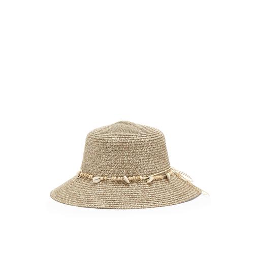 Strohhut LASCANA beige Damen Hüte Sommerhut mit Band Ziermuscheln, Strohhut