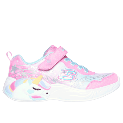 Skechers Girl's S-Lights: Unicorn Dreams - Wishful Magic Sneaker | Size 1.0 | Pink/Turquoise | Textile/Synthetic