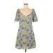 lost & wander Casual Dress - A-Line V Neck Short sleeves: Blue Floral Dresses - Women's Size Medium
