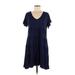 Angie Casual Dress - A-Line V Neck Short sleeves: Blue Print Dresses - Women's Size Medium