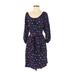 Rebecca Taylor Casual Dress Scoop Neck 3/4 sleeves: Blue Floral Dresses - Women's Size 0