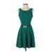Cite Casual Dress - A-Line Scoop Neck Sleeveless: Green Print Dresses - Women's Size 1