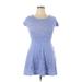 SO Casual Dress - Mini Crew Neck Short sleeves: Blue Dresses - Women's Size 14