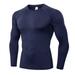 EARGFM Men s Compression Shirt Long Sleeve Athletic Base Layer Cool Dry Trainning Workout Running T-Shirt Navy-1 Medium