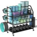 Weight Rack for Dumbbells - Home Gym Storage Rack with Caster Wheels and Side Storage - 3 Tiers Dumbbell Rack for Home Gym