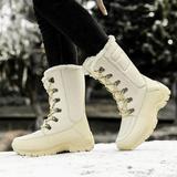 Akiihool Snow Boots for Women Fashion Womens Winter Snow Boots Waterproof Shoes Walking Hiking Tennis Booties Mid Calf Warm Lightweight Comfort (Beige 8.5)