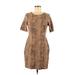 Lands' End Casual Dress - Sheath Crew Neck Short sleeves: Tan Leopard Print Dresses - Women's Size 8