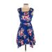 Zunie Casual Dress - A-Line Scoop Neck Sleeveless: Blue Floral Dresses - Women's Size Large