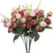Luyue 7 Branch 21 Heads Artificial Silk Fake Flowers Leaf Rose Wedding Floral Decor Bouquet Pack of