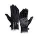 Warm Gloves Thicken Wind-proof Suede Gloves Neoprene Screen Touch Waterproof Gloves for Hiking Camping Cycling Fishing - Size XL (Black)