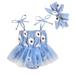 Baby Girl Romper Floral Halter Sleeveless Dress Newborn Headband Summer Clothes (Blue 0-3 Months)