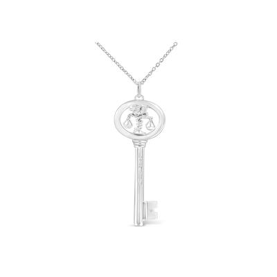 Women's Sterling Silver Diamond Accent Libra Zodiac Key Pendant Necklace by Haus of Brilliance in White