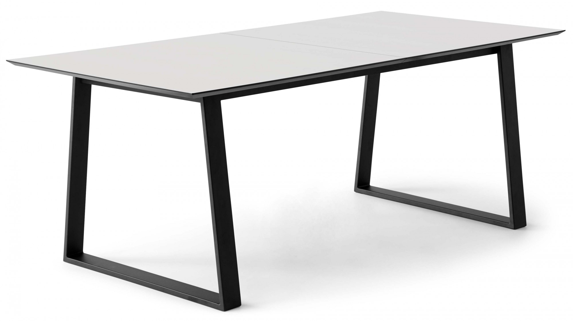 Esstisch HAMMEL FURNITURE "Meza Designtisch mit Auszugsfunktion und 2 Einlegeplatten", weiß (weiß, schwarz, weiß), B:210cm H:73,5cm, Tischplatte: Weiss Laminat (schwarzer Rand), Gestell: Pulverbeschichtetes schwarzes Metall, RAL9005 matt, Tische,...