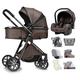 3 in 1 Baby Travel System Baby Pram Standard Multi-Position Recline, Reversible Foldable Portable High Landscape Stroller with Mom Bag, Rain Cover,Storage Basket (Color : Chocolate)