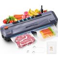 Vacuum Sealer Machine, One-Touch Automatic Food Vacuum Sealer Machine 5 Modes with 15 Sealer Bags and Built-in Cutter, Vacuum Food Sealer Vac Pack Machine for Sous Vide Cooking Dry & Moist Foods