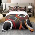 Homewish Red Orange White Black 100% Cotton Duvet Cover Single,Contemporary Bedding Set for Youth Teens,Geometry Pattern Comforter Cover,Hippie Hand Painted Bed Sets with 1 Pillowcase