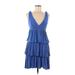 J.Crew Casual Dress - A-Line Plunge Sleeveless: Blue Print Dresses - Women's Size Medium