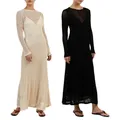 Robe longue en tricot pour femmes tenue de soirée transparente à manches longues vêtement de plage